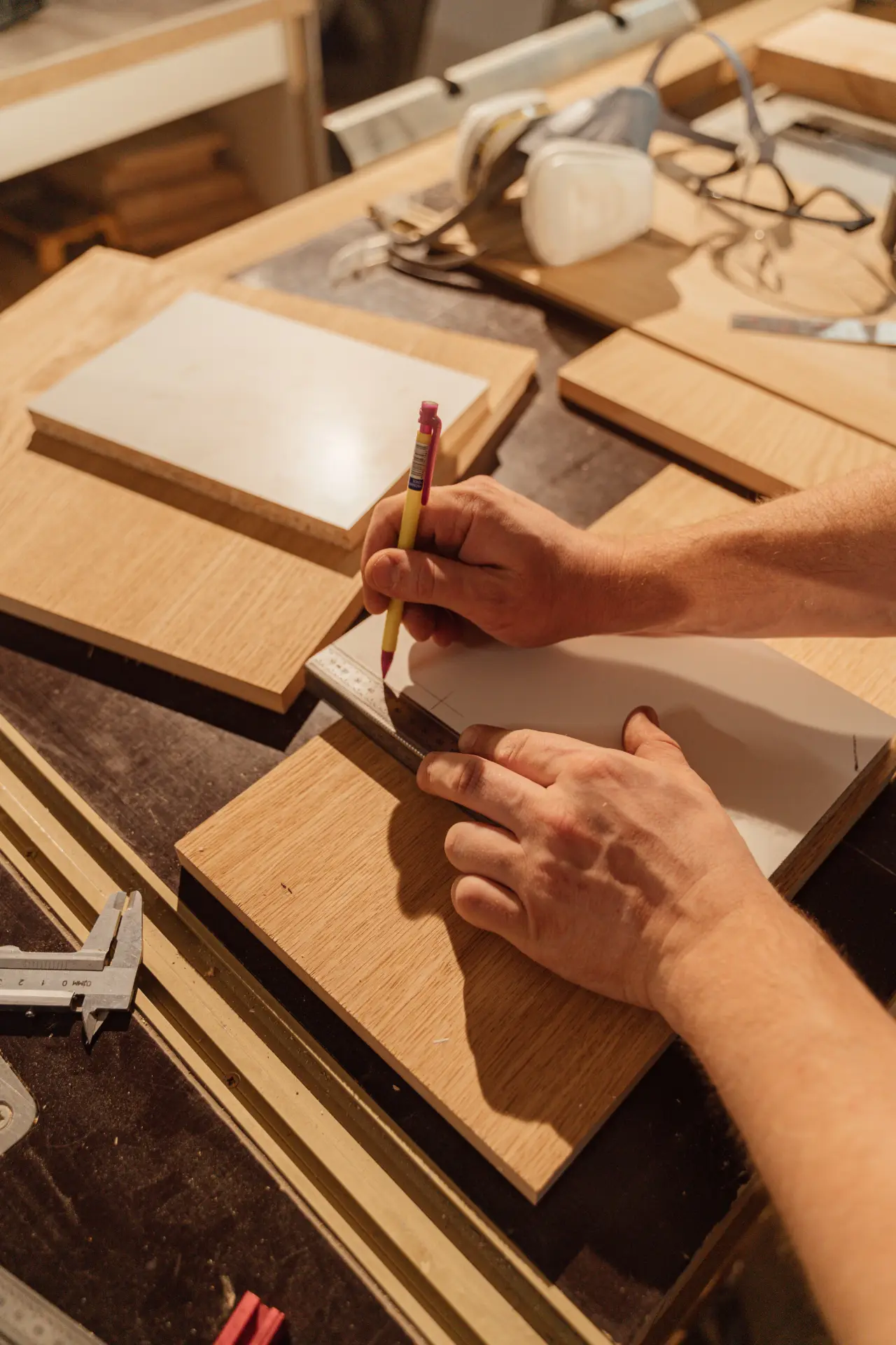 Custom geometric woodworking detail